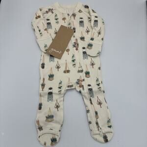 Goumi Kids Baby Macrame Footie Size Newborn Sleeper Zippy Jumpsuit Bamboo Plants